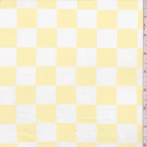 2 1/4 YD PC-Pale Yellow/White Check Double Brushed Jersey Knit Fabric