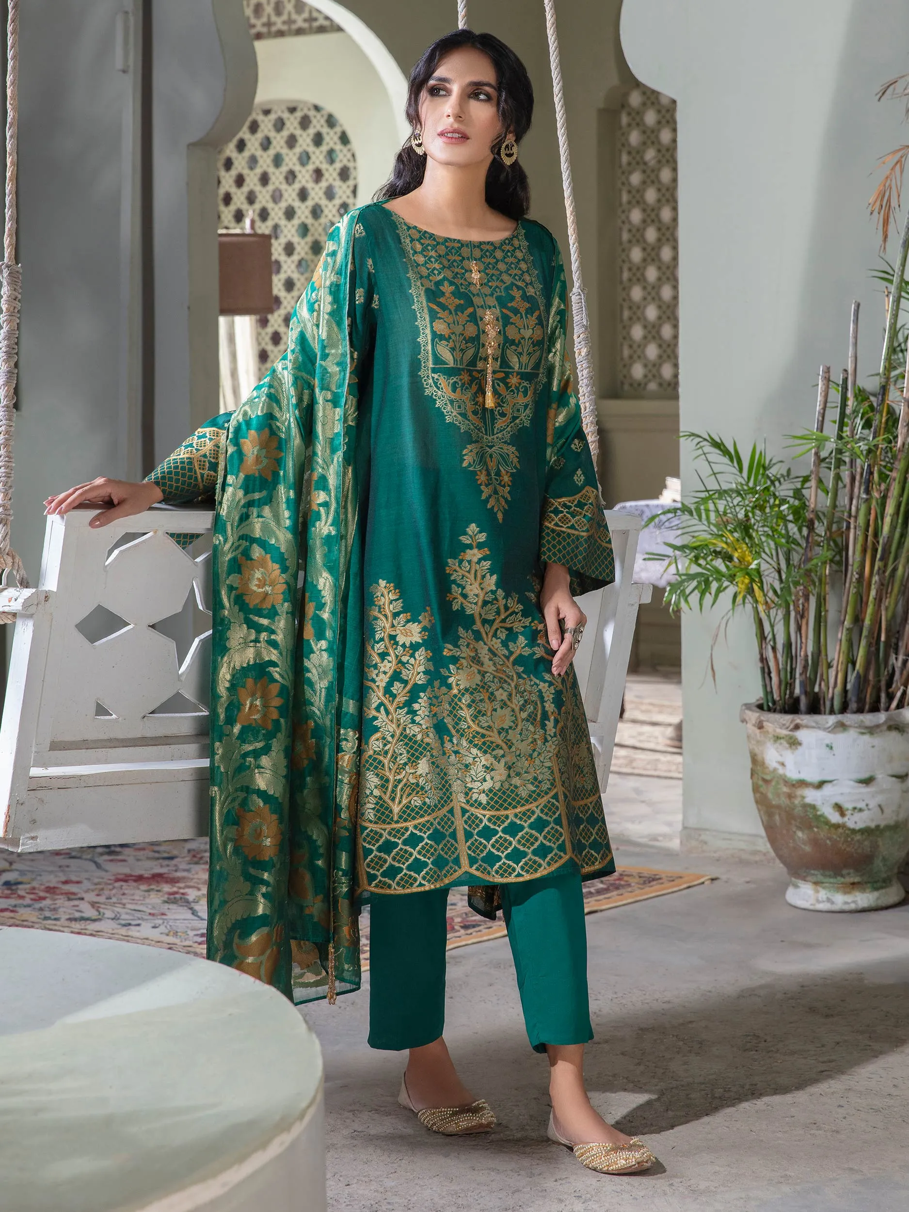 3 Piece Jacquard Suit-Printed (Unstitched)