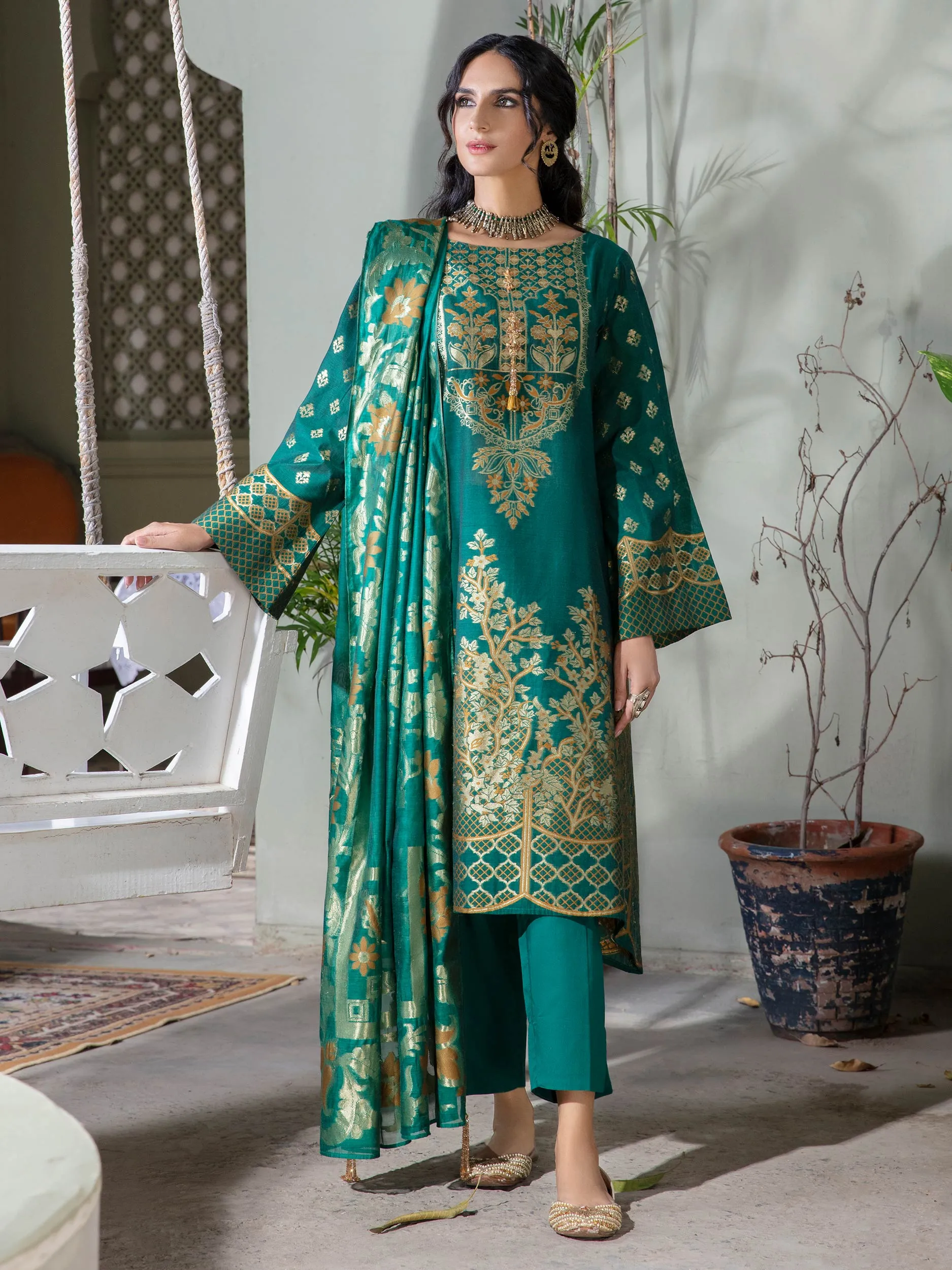 3 Piece Jacquard Suit-Printed (Unstitched)