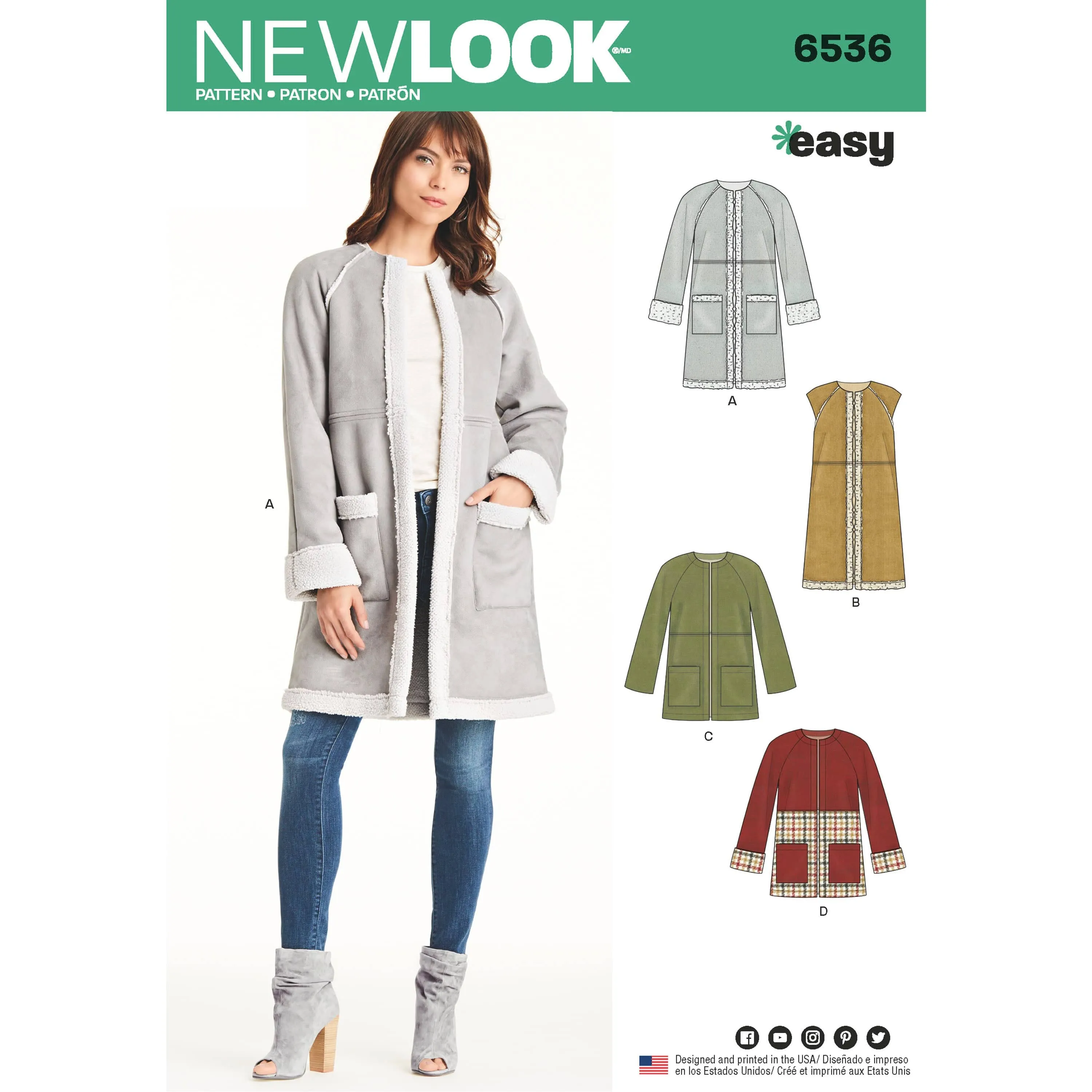 6536 New Look Pattern 6536 Women's Easy Coat in Two Lengths