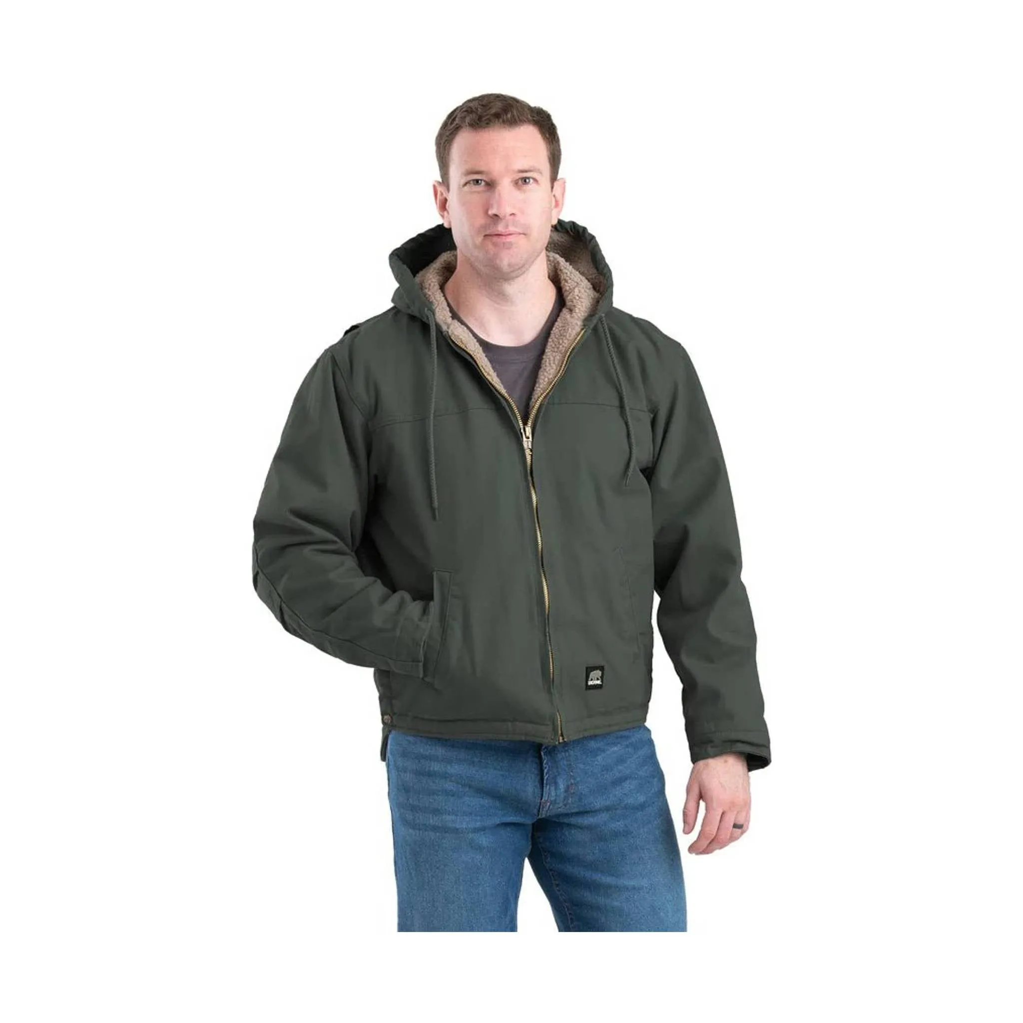 Berne Men's Heartland Washed Duck Hooded Work Coat- Moss Green