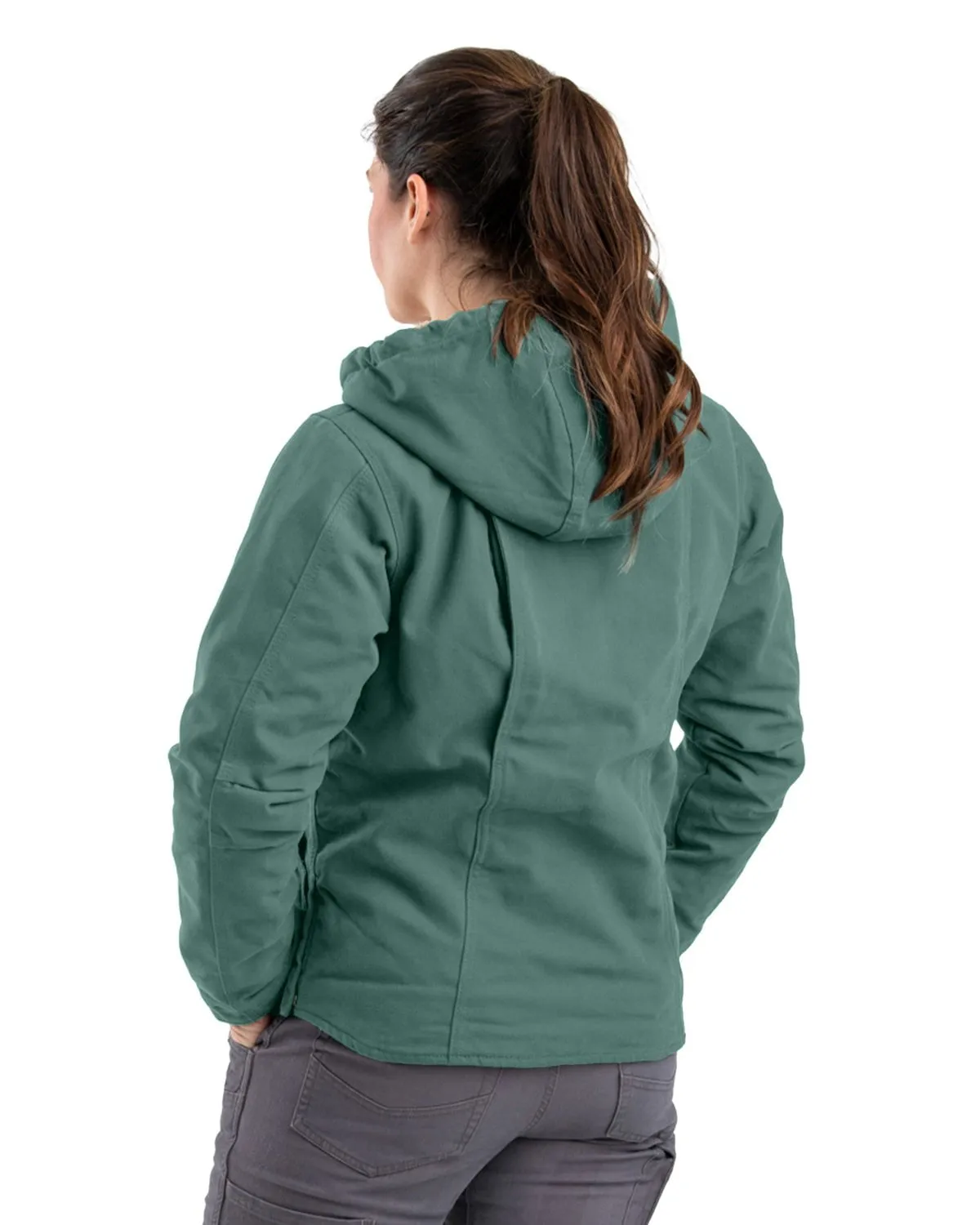 Berne Womens Sherpa-Lined Softstone Duck Eucalyptus 100% Cotton Hoodie