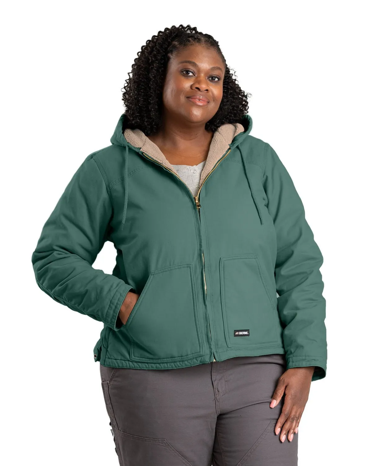 Berne Womens Sherpa-Lined Softstone Duck Eucalyptus 100% Cotton Hoodie