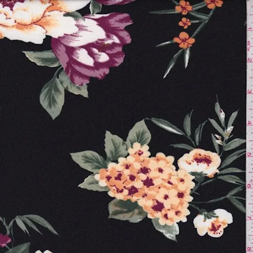 Black Floral Bouquet Double Brushed Jersey Knit Fabric