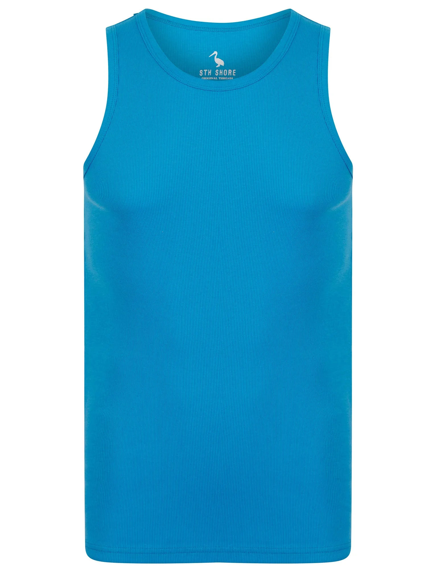 Calvin Cotton Ribbed Plain Vest Top in Blithe Blue - South Shore