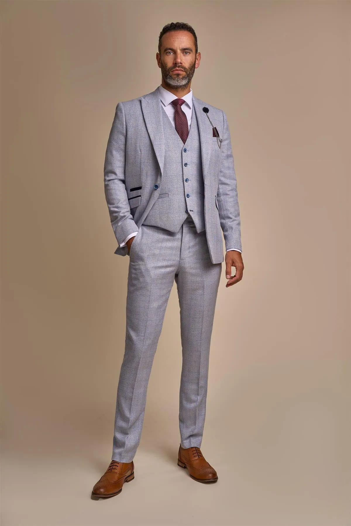 Caridi Sky Long Check Three Piece Suit