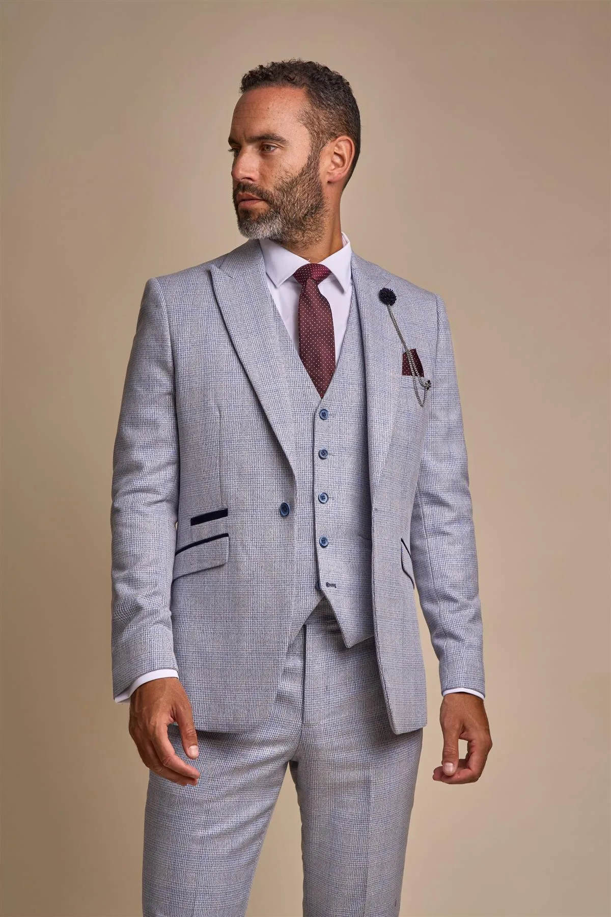 Caridi Sky Long Check Three Piece Suit