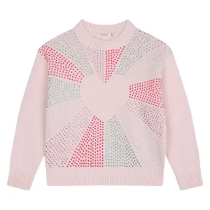 CRYSTAL STONES HEART KNIT SWEATER