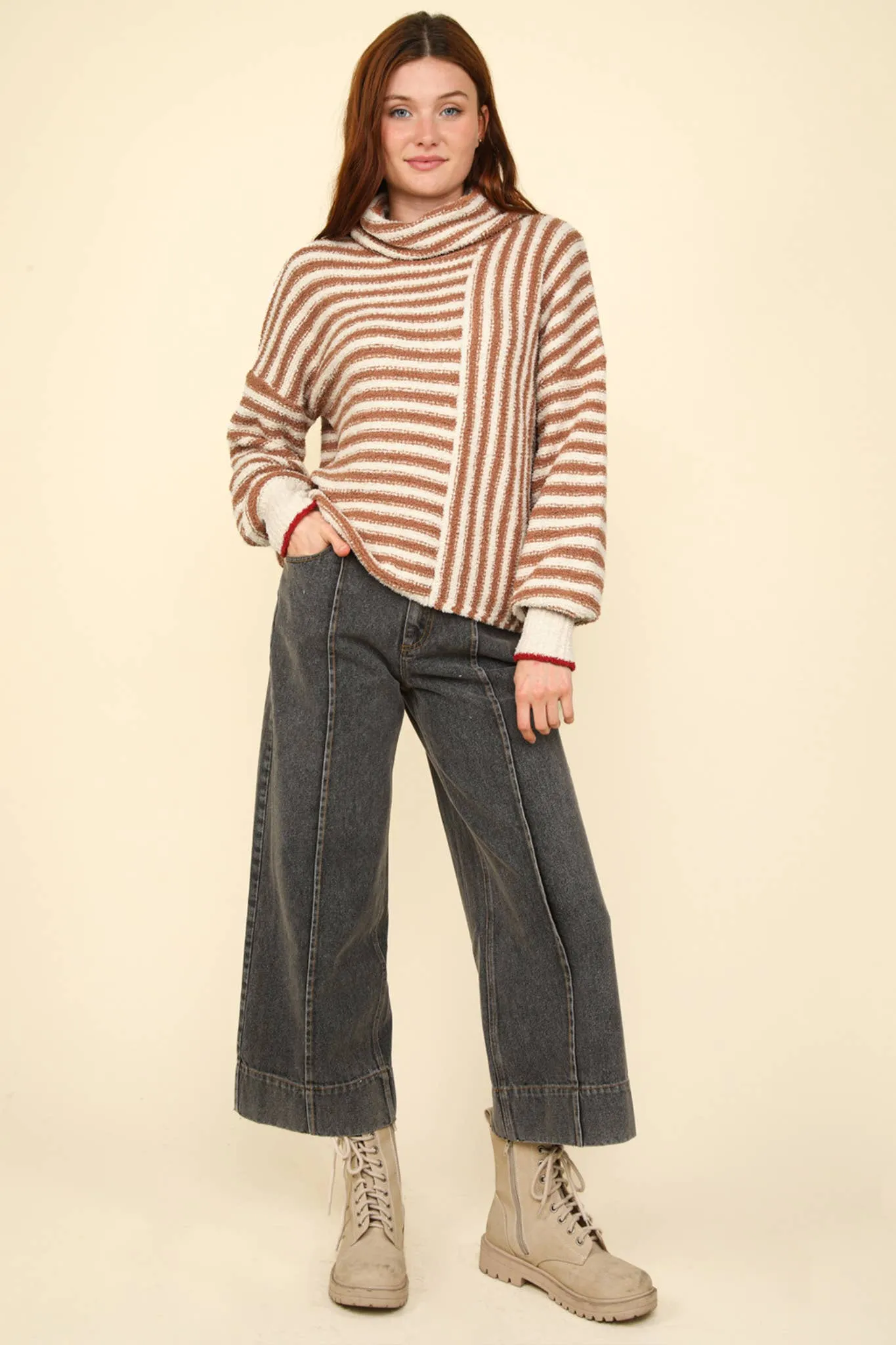 Darla Mock Neck Striped Sweater Top