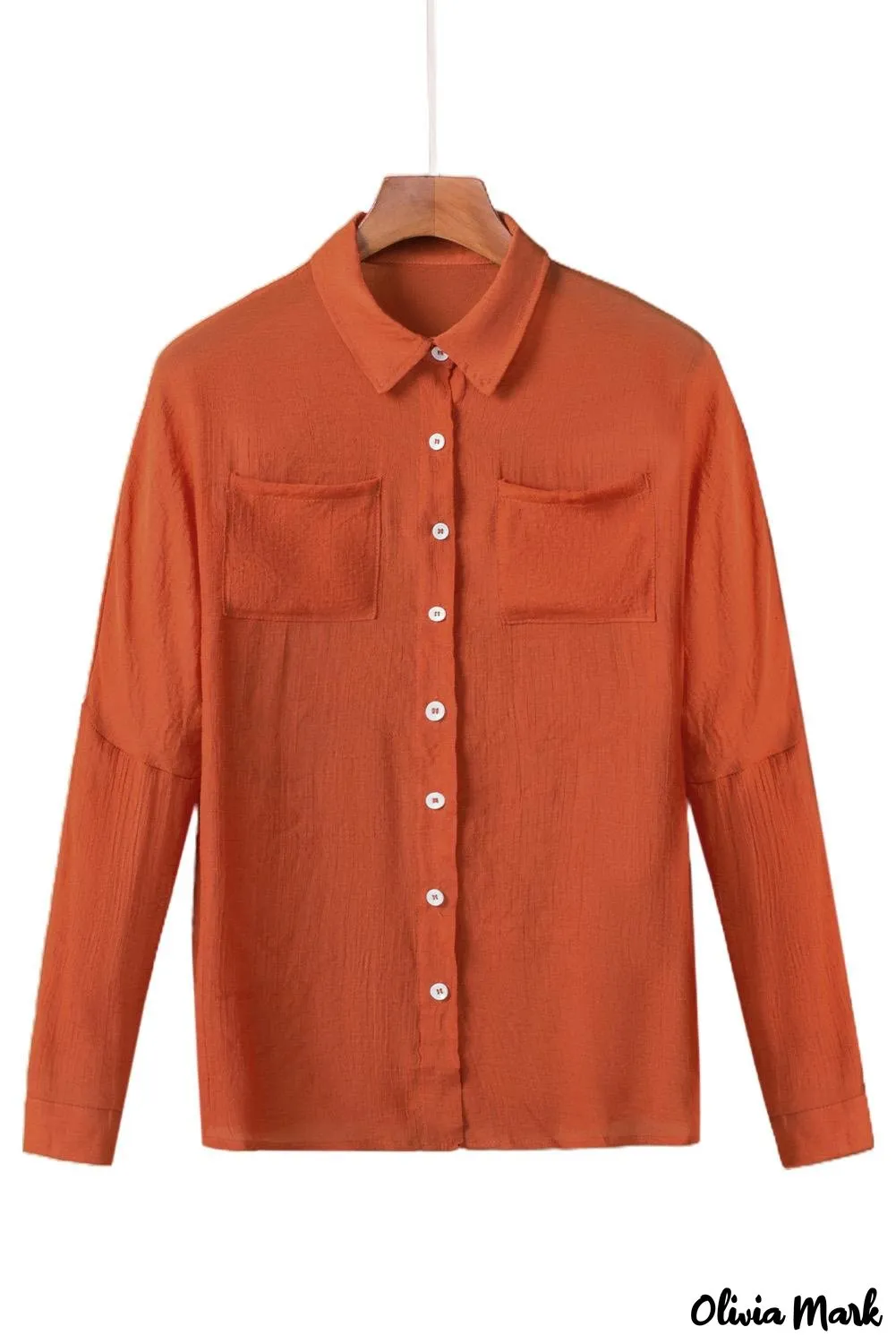 Deanwangkt - Red loose button-up long sleeve shirt with pocket