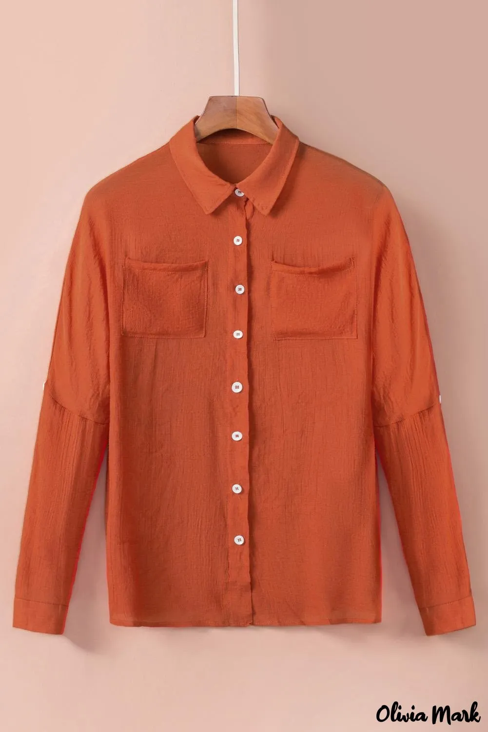 Deanwangkt - Red loose button-up long sleeve shirt with pocket