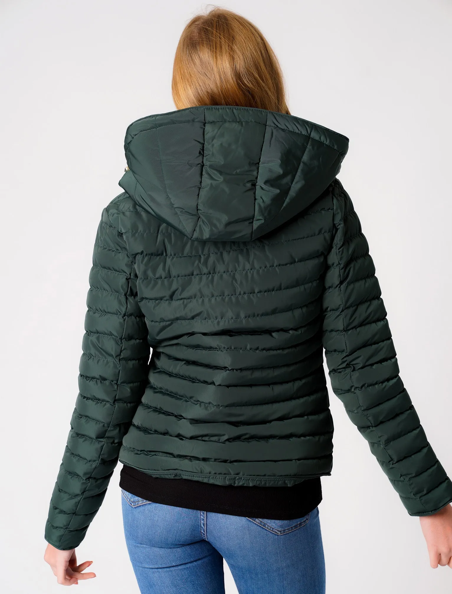 Ginger 2 Quilted Hooded Puffer Jacket in Dark Green - Tokyo Laundry