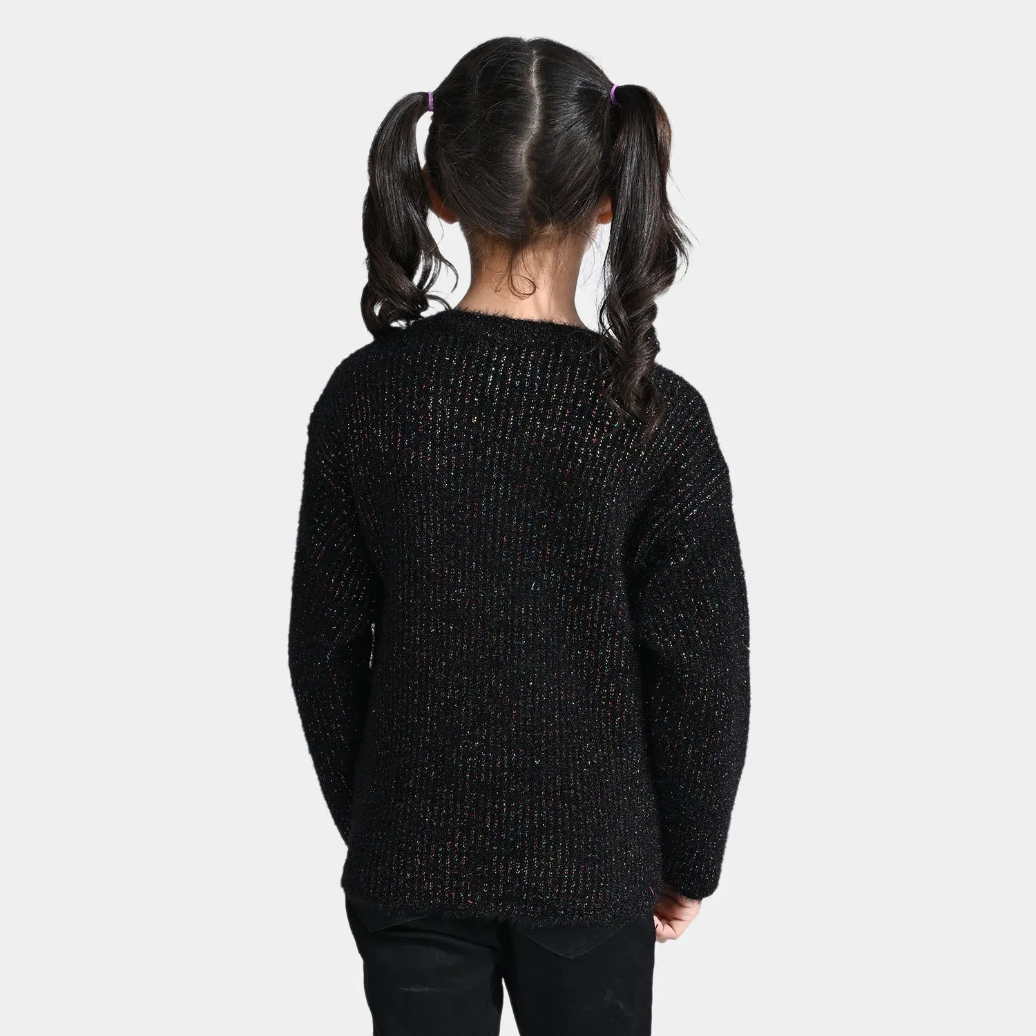 Girls Acrylic-Feather Lurex Sweater-BLACK