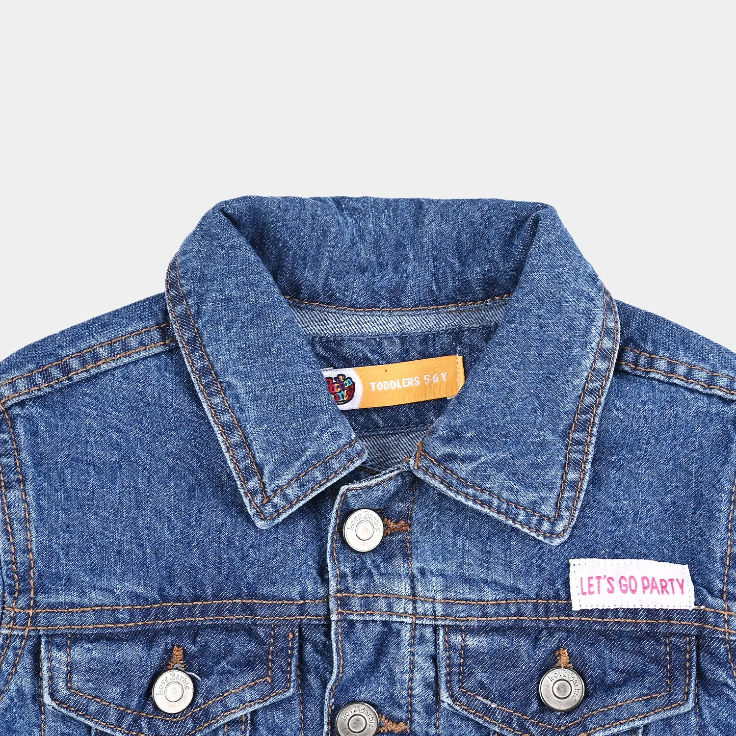 Girls Denim rigid Woven Jacket-Mid Blue