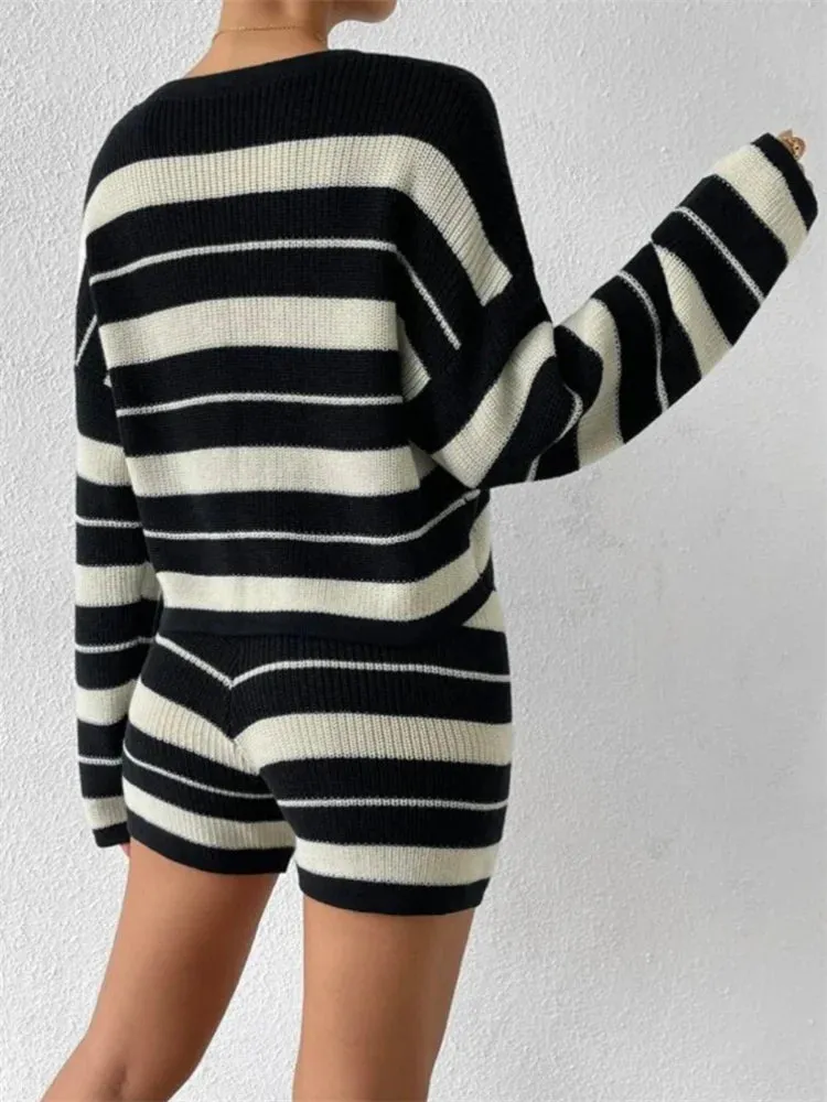 JuliaFashion - High Waist Slim Shorts Spring Autumn Knitwear Sweaters Suits