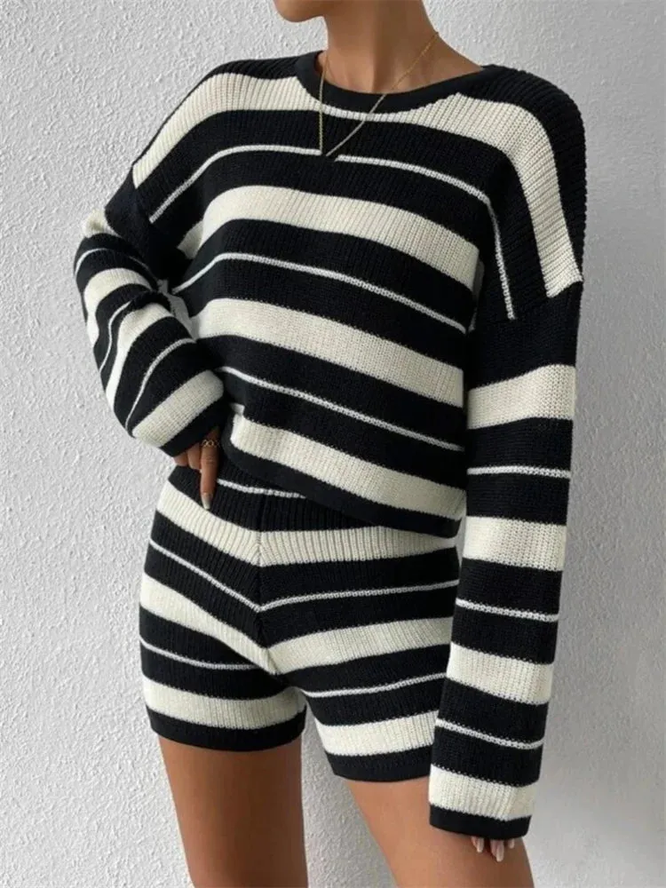 JuliaFashion - High Waist Slim Shorts Spring Autumn Knitwear Sweaters Suits