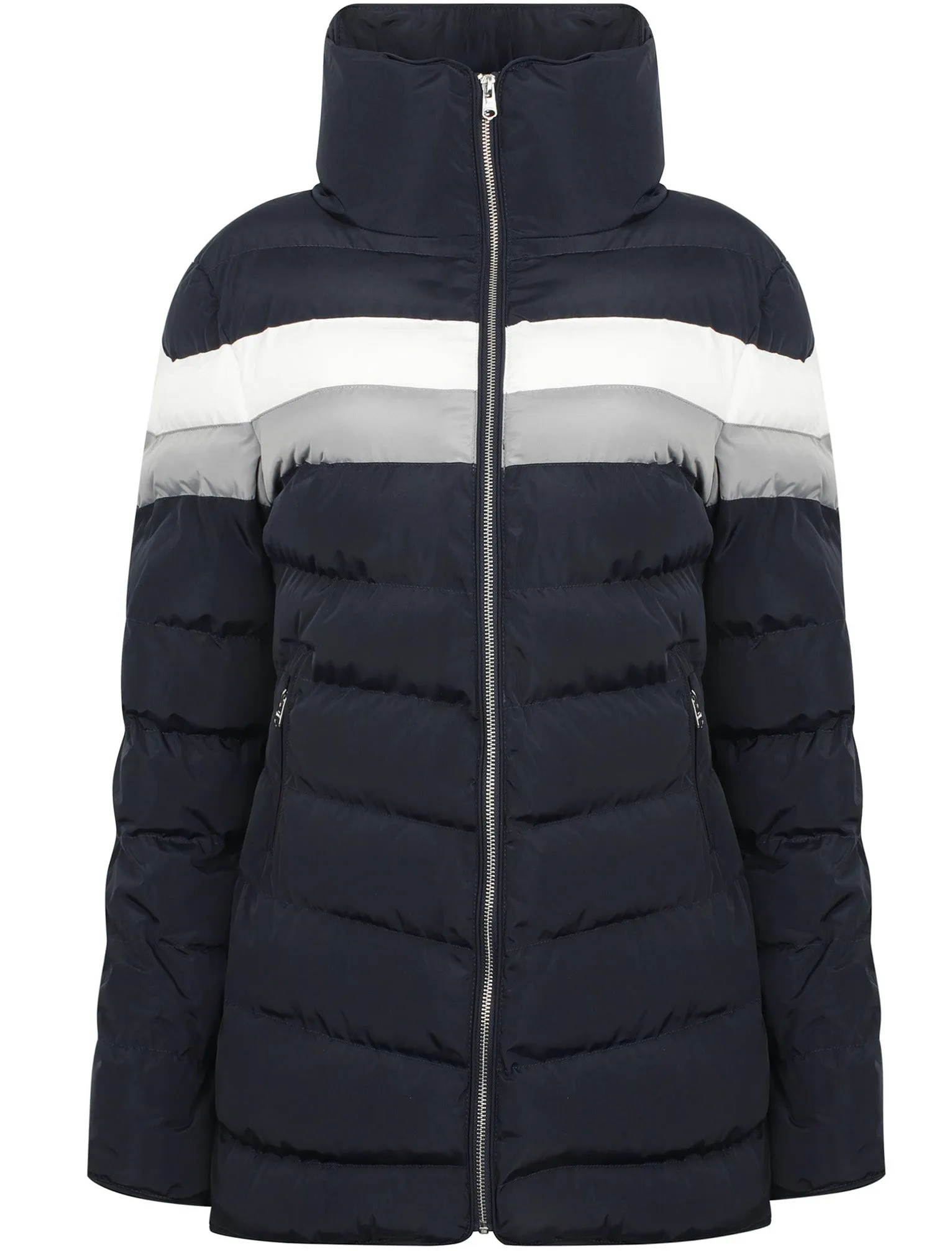 Kernel Longline Puffer Coat with Chevron Panel In Navy Blazer - Tokyo Laundry