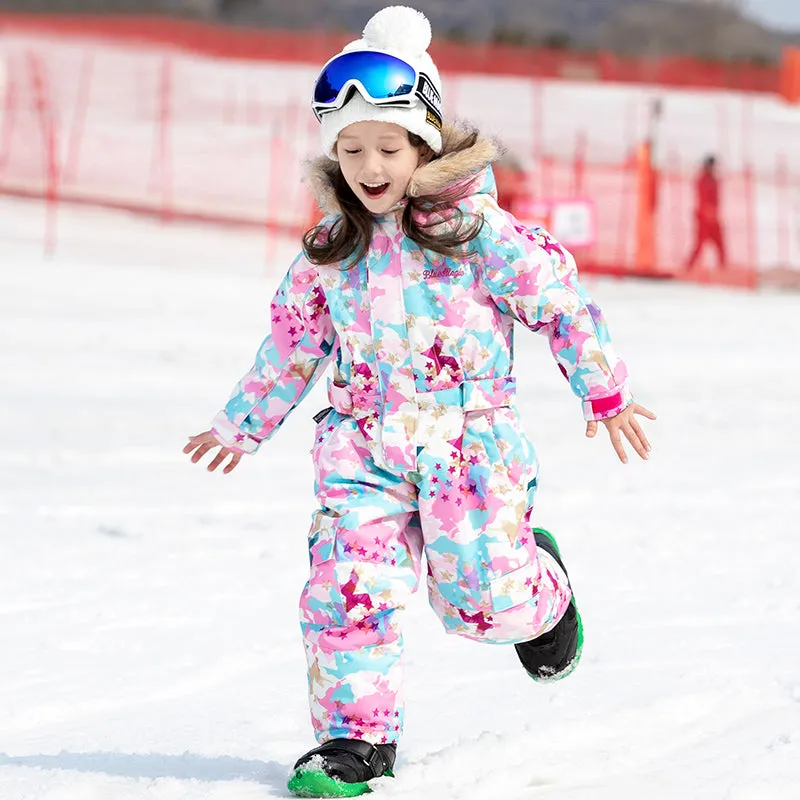 Kid's Blue Magic Waterproof Colorful One Piece Coveralls Ski Suits Winter Jumpsuits