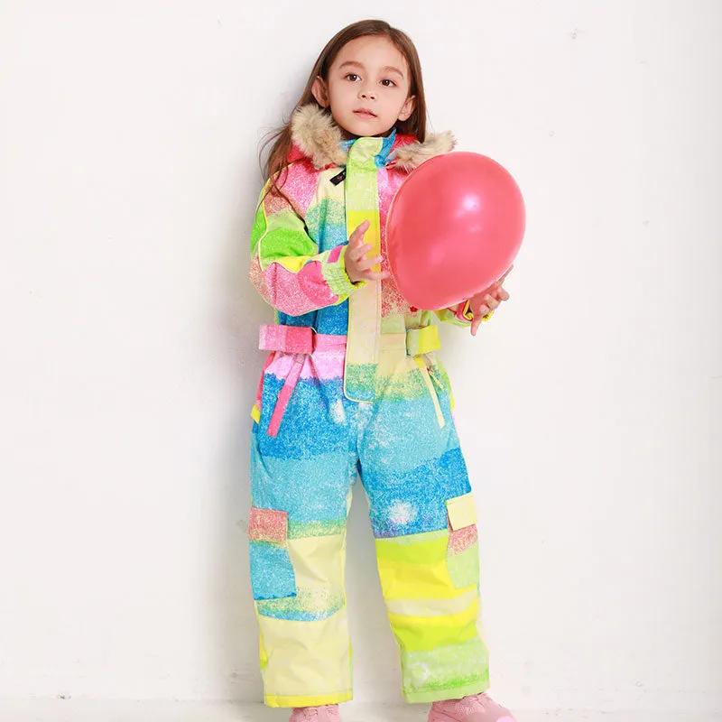 Kid's Blue Magic Waterproof Colorful One Piece Coveralls Ski Suits Winter Jumpsuits