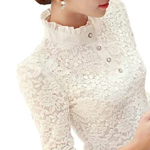 Long Sleeve Lace Floral Patchwork Chiffon Blouse Shirts  (US 2-16W)