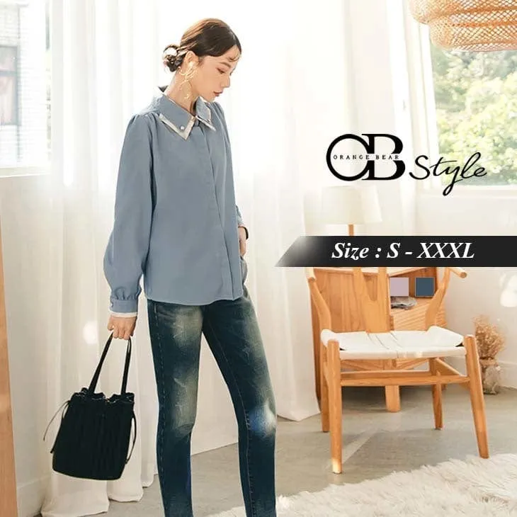 LONG SLEEVE PATCHED CHIFFON BUTTON SHIRTS