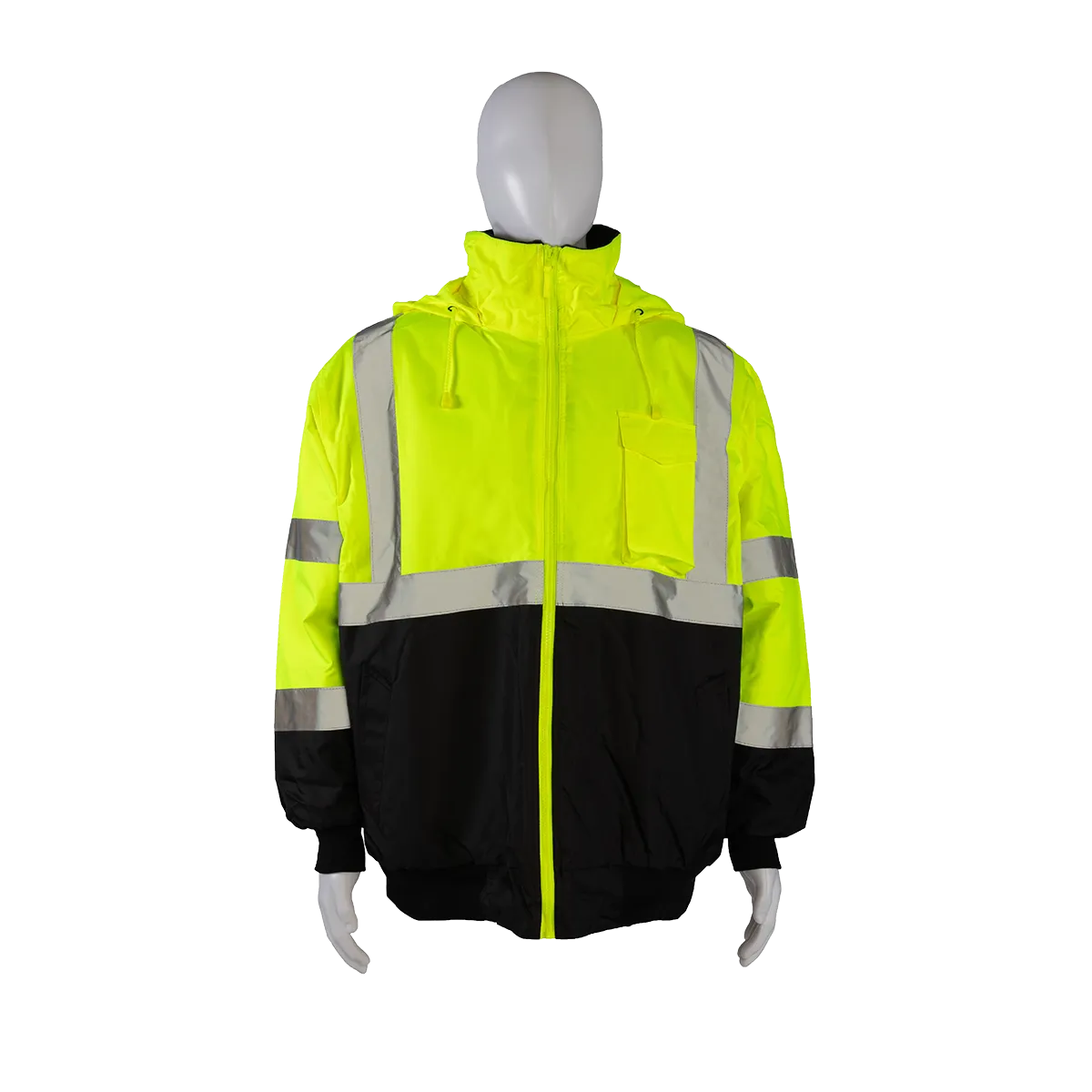 LQBBJ-C3 ANSI Class 3 LIME/BLACK Bottom Waterproof Quilted Bomber Jacket