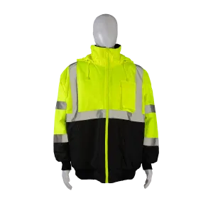 LQBBJ-C3 ANSI Class 3 LIME/BLACK Bottom Waterproof Quilted Bomber Jacket