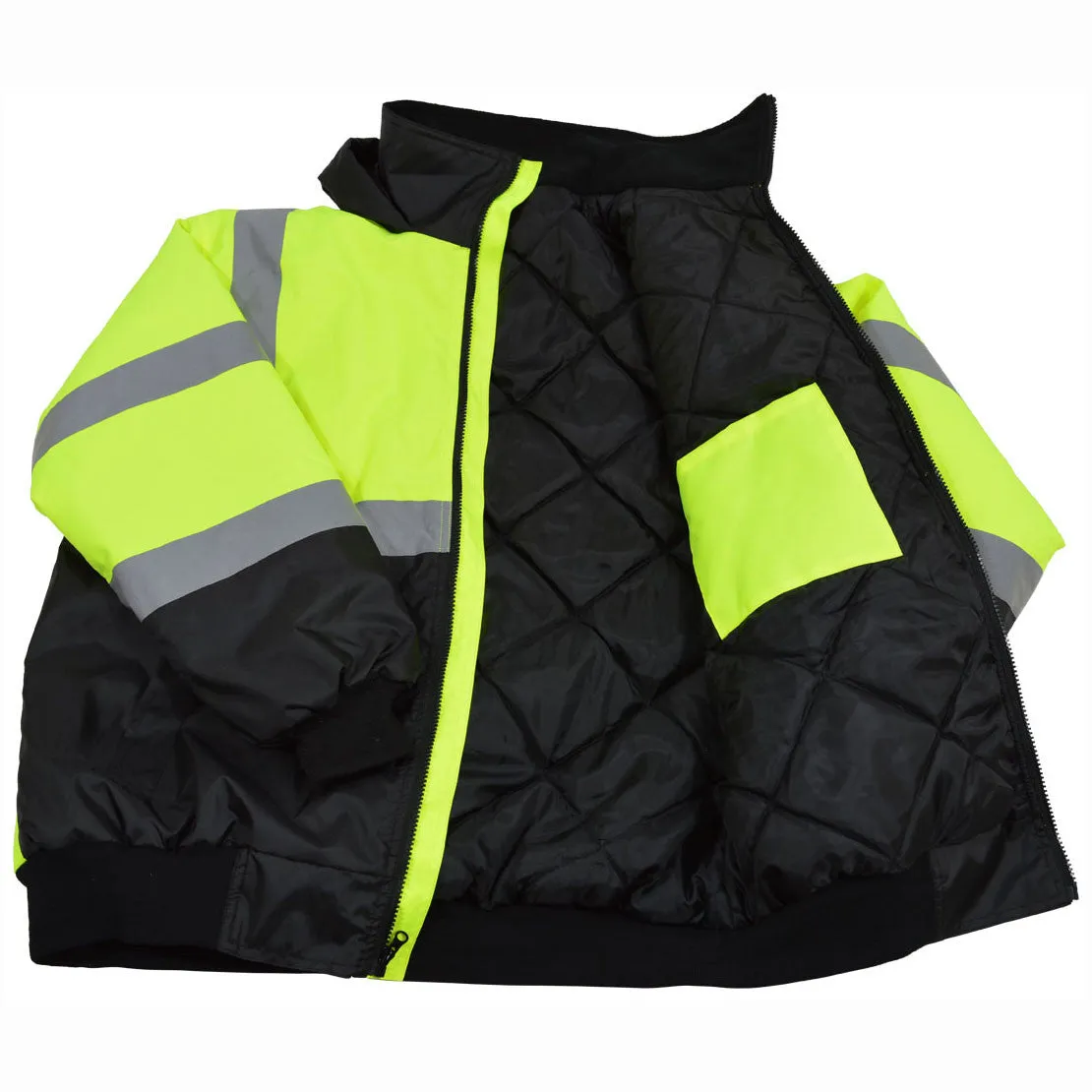 LQBBJ-C3 ANSI Class 3 LIME/BLACK Bottom Waterproof Quilted Bomber Jacket