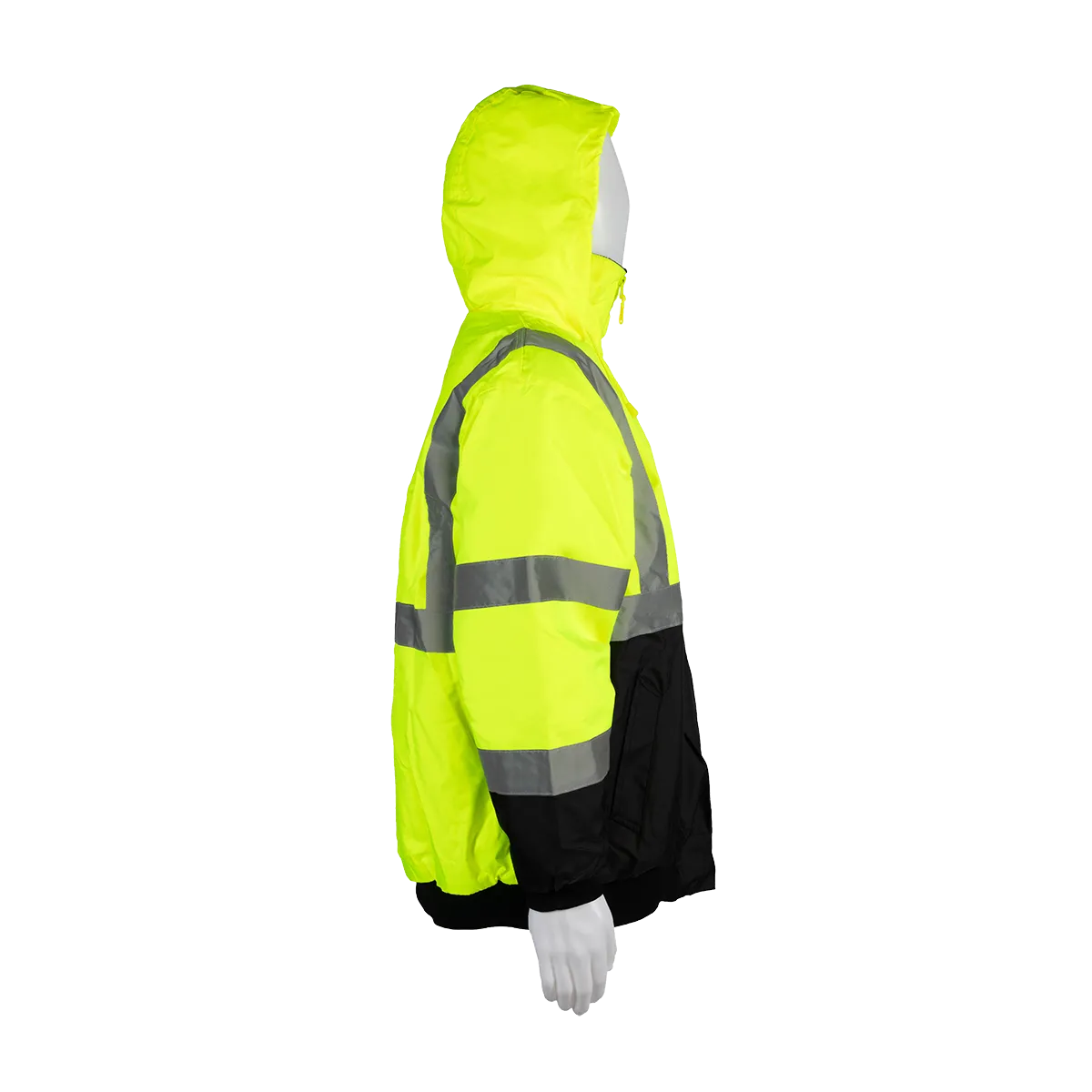 LQBBJ-C3 ANSI Class 3 LIME/BLACK Bottom Waterproof Quilted Bomber Jacket