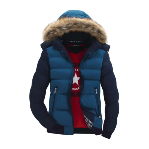 Men's Two-Tone Puffer Jacket with Removable Hood