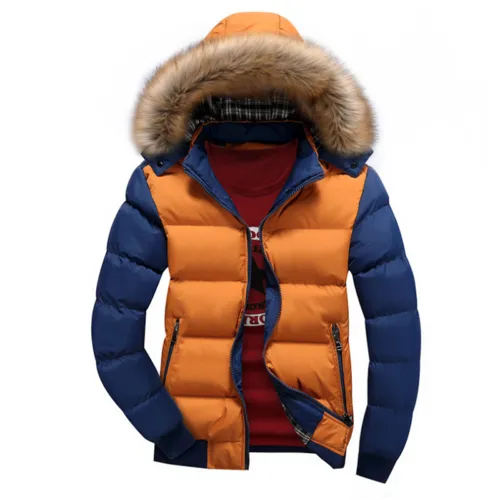 Men's Two-Tone Puffer Jacket with Removable Hood