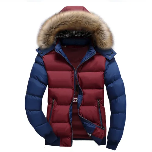 Men's Two-Tone Puffer Jacket with Removable Hood