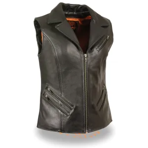 Milwaukee Leather MLL4521 Ladies Black Long Leather Vest with MC Lapel Collar