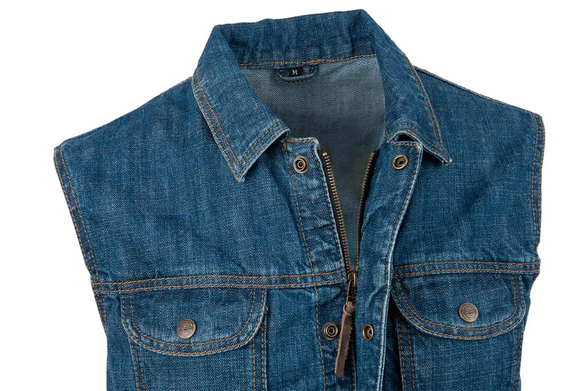 Milwaukee Motorcycle Clothing Company MV3850 Men's Blue Denim Stone Washed Motorcycle Vest