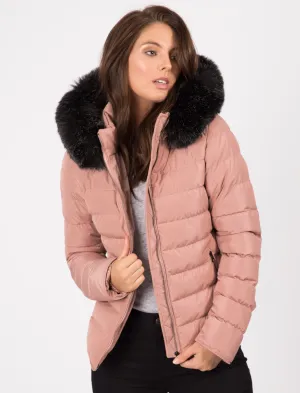 Pepper Quilted Hooded Jacket With Detachable Fur Trim In New Pink - Tokyo Laundry