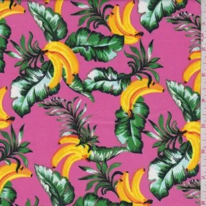 Pink Tropical Banana Double Brushed Jersey Knit Fabric