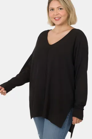 Plus Hi-low Hem V-Neck Center Seam Sweater