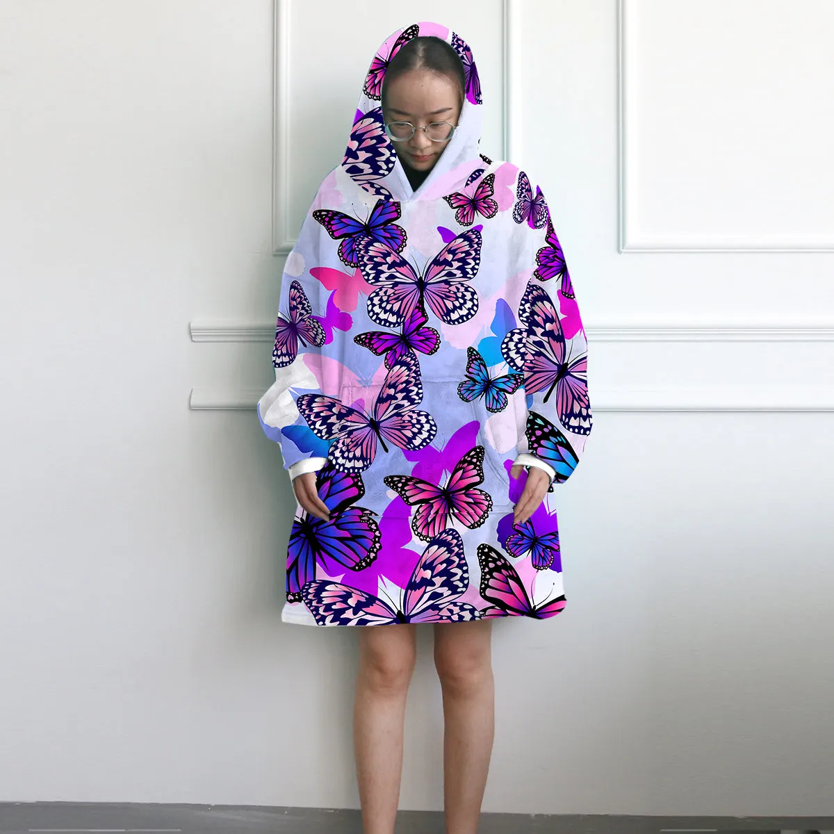 Purple Butterflies Wearable Blanket Hoodie