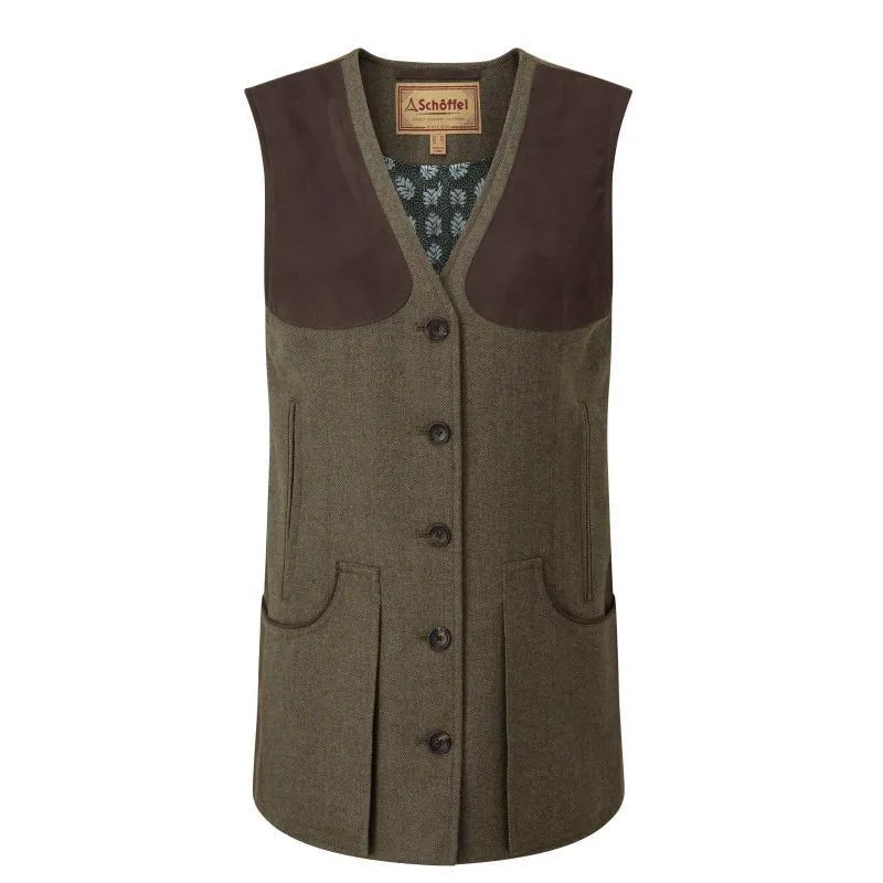 Schoffel Ladies Tweed Shooting Vest - Loden Green Herringbone Tweed