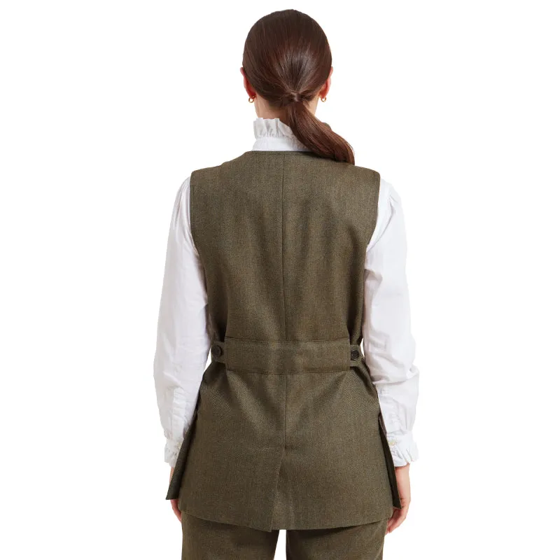 Schoffel Ladies Tweed Shooting Vest - Loden Green Herringbone Tweed