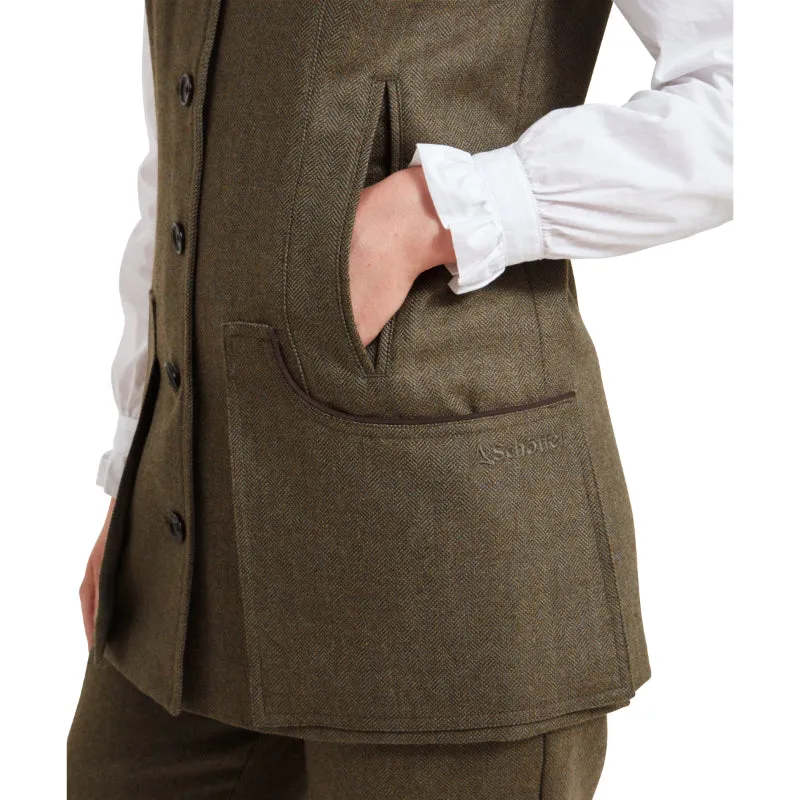 Schoffel Ladies Tweed Shooting Vest - Loden Green Herringbone Tweed