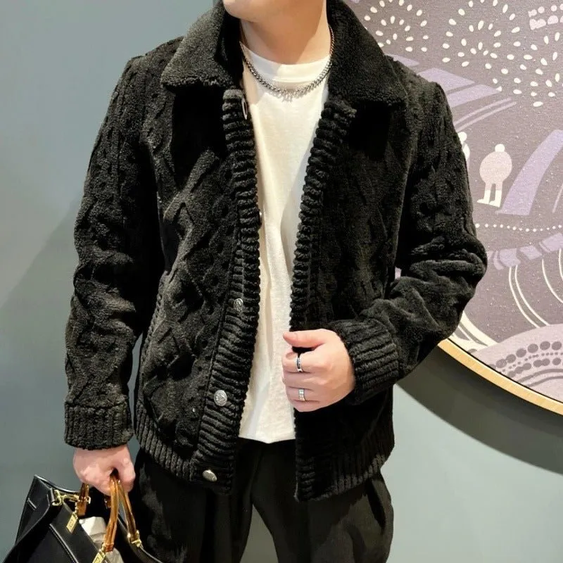 Spring And Autumn Lapel Knitwear Coat For Men