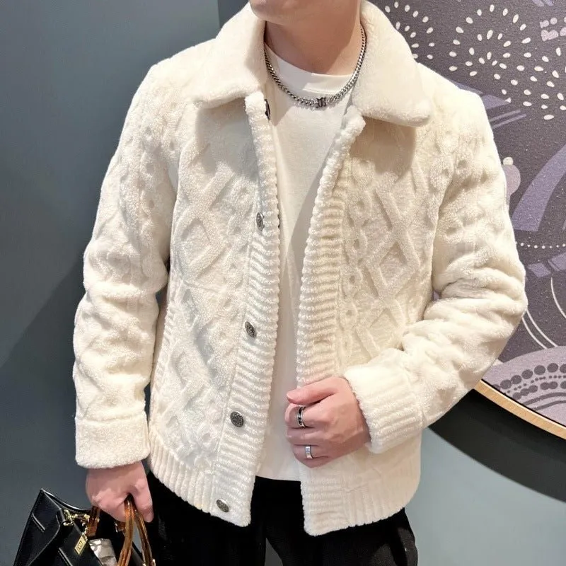 Spring And Autumn Lapel Knitwear Coat For Men