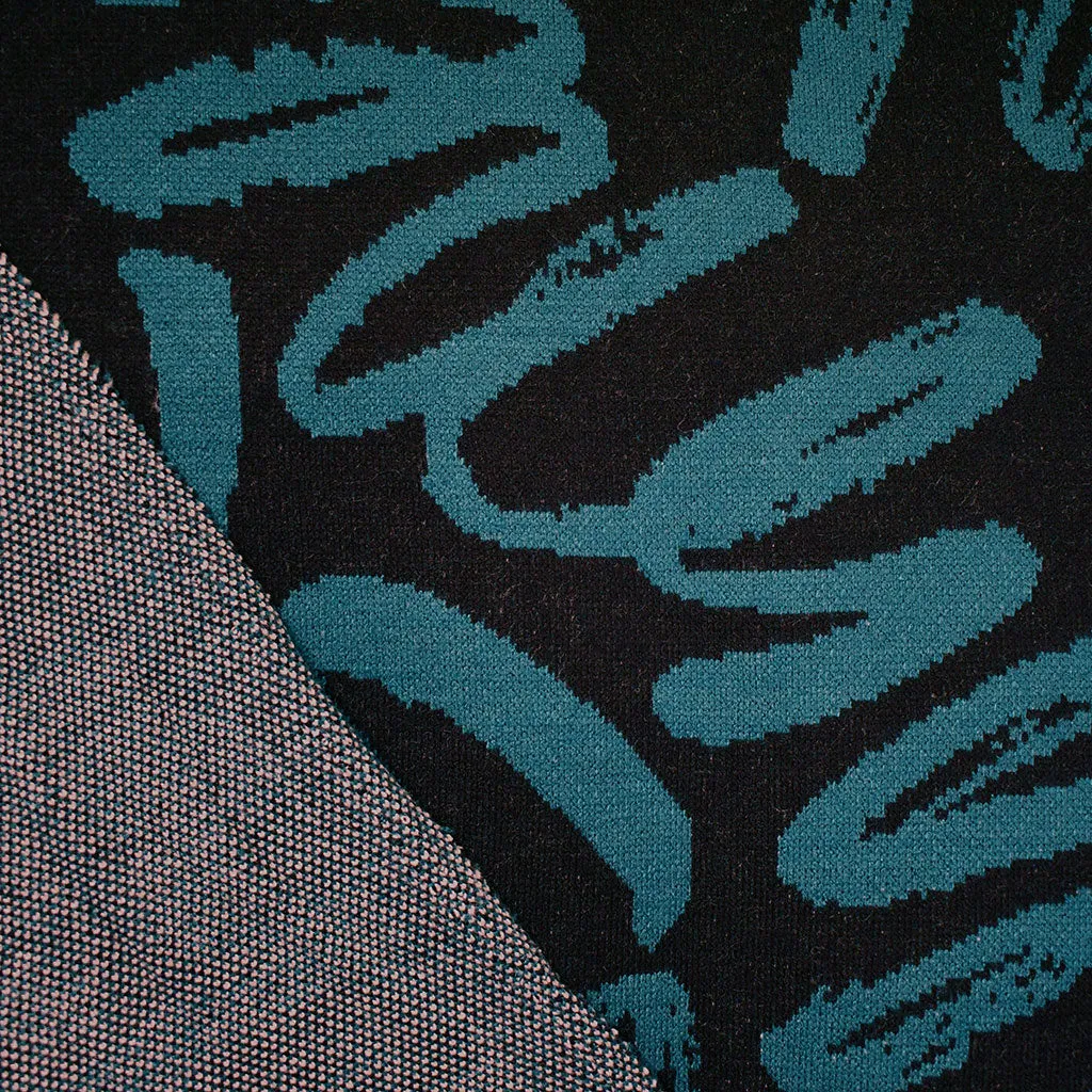 Squiggly Lines Plush Jacquard Double Knit Black/Teal