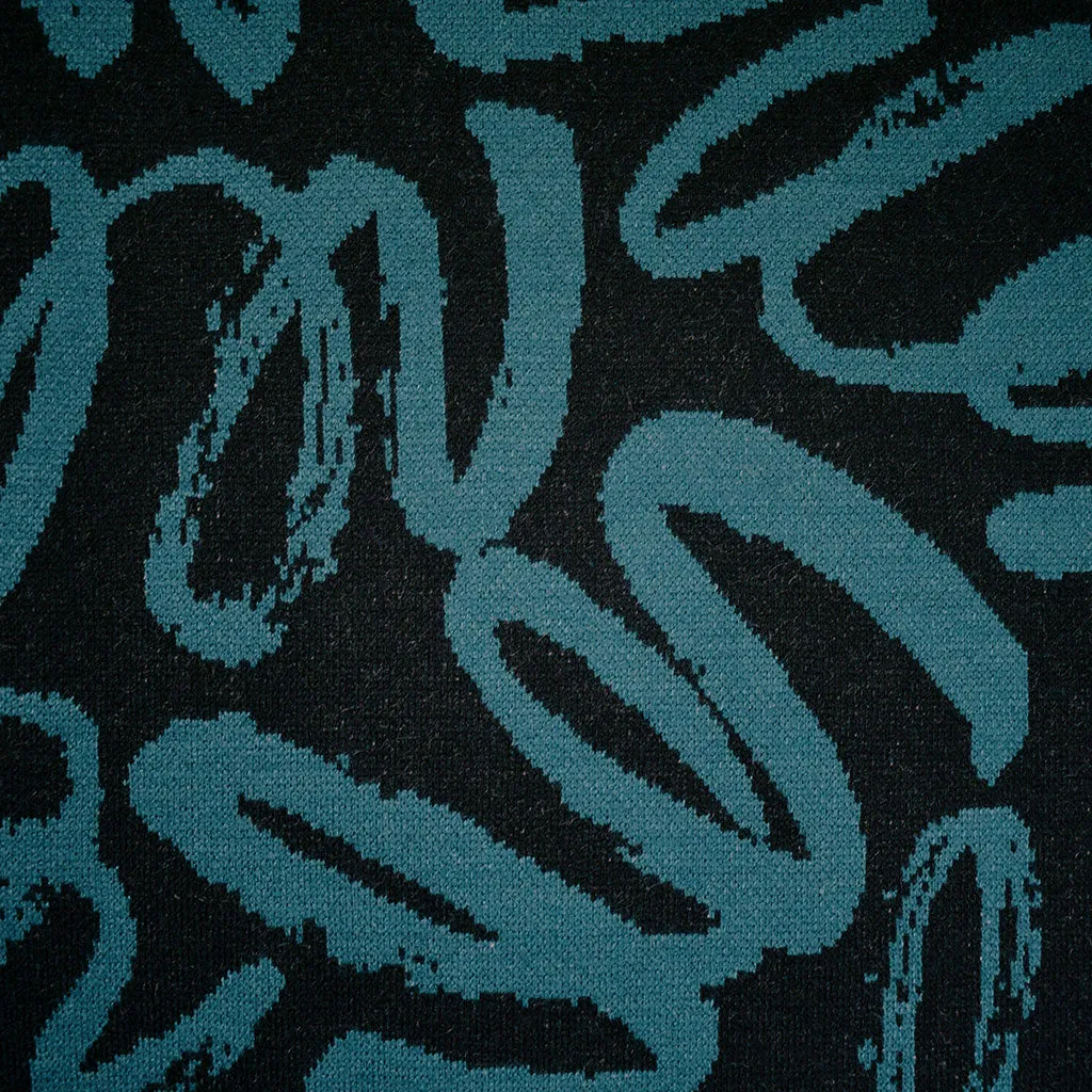 Squiggly Lines Plush Jacquard Double Knit Black/Teal