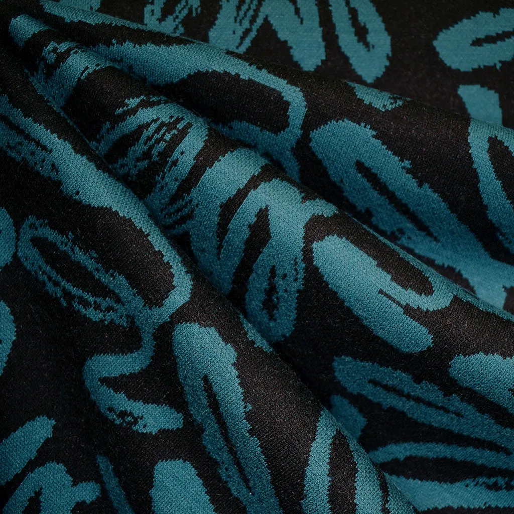 Squiggly Lines Plush Jacquard Double Knit Black/Teal