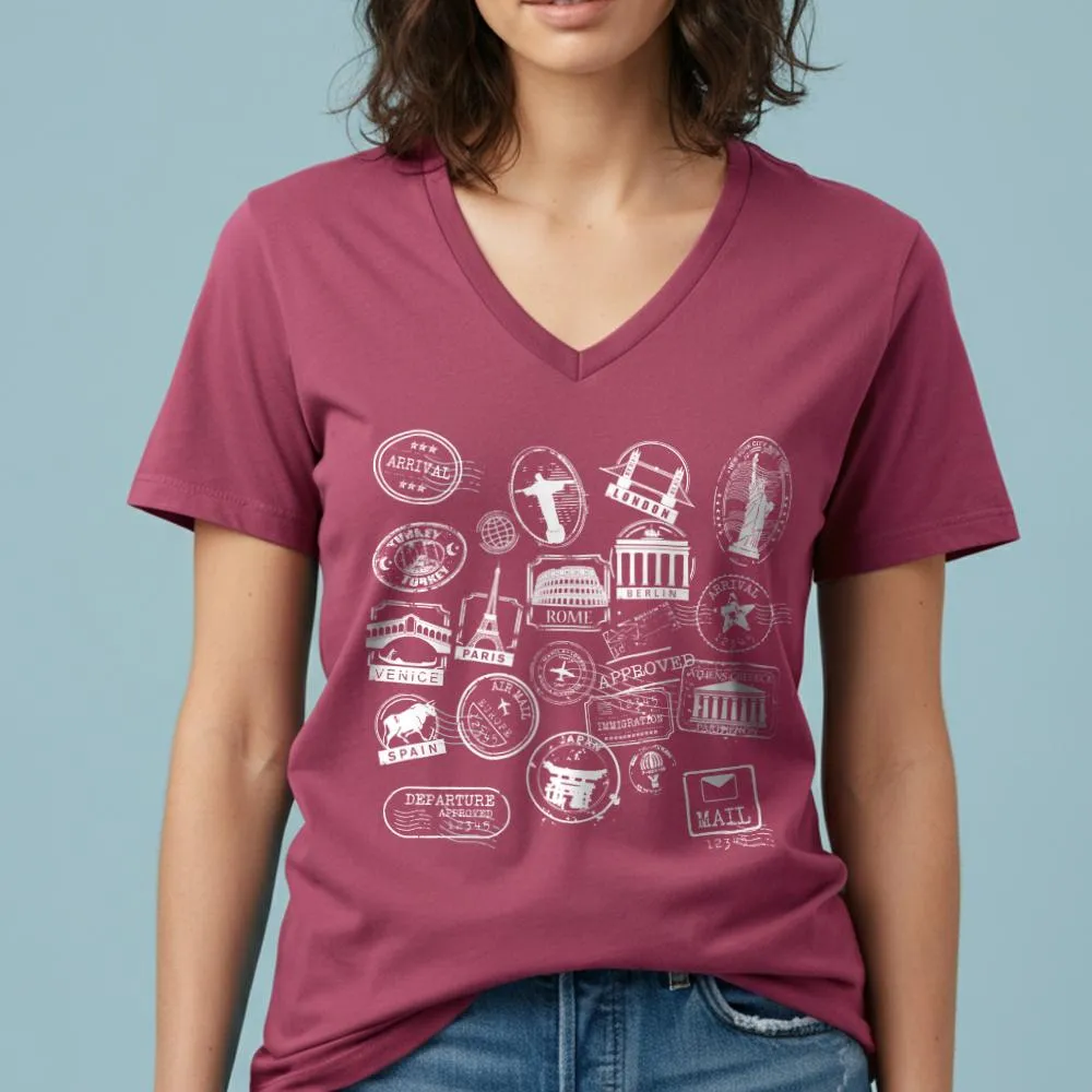 Travel Stamps - Women's V-Neck T-Shirt