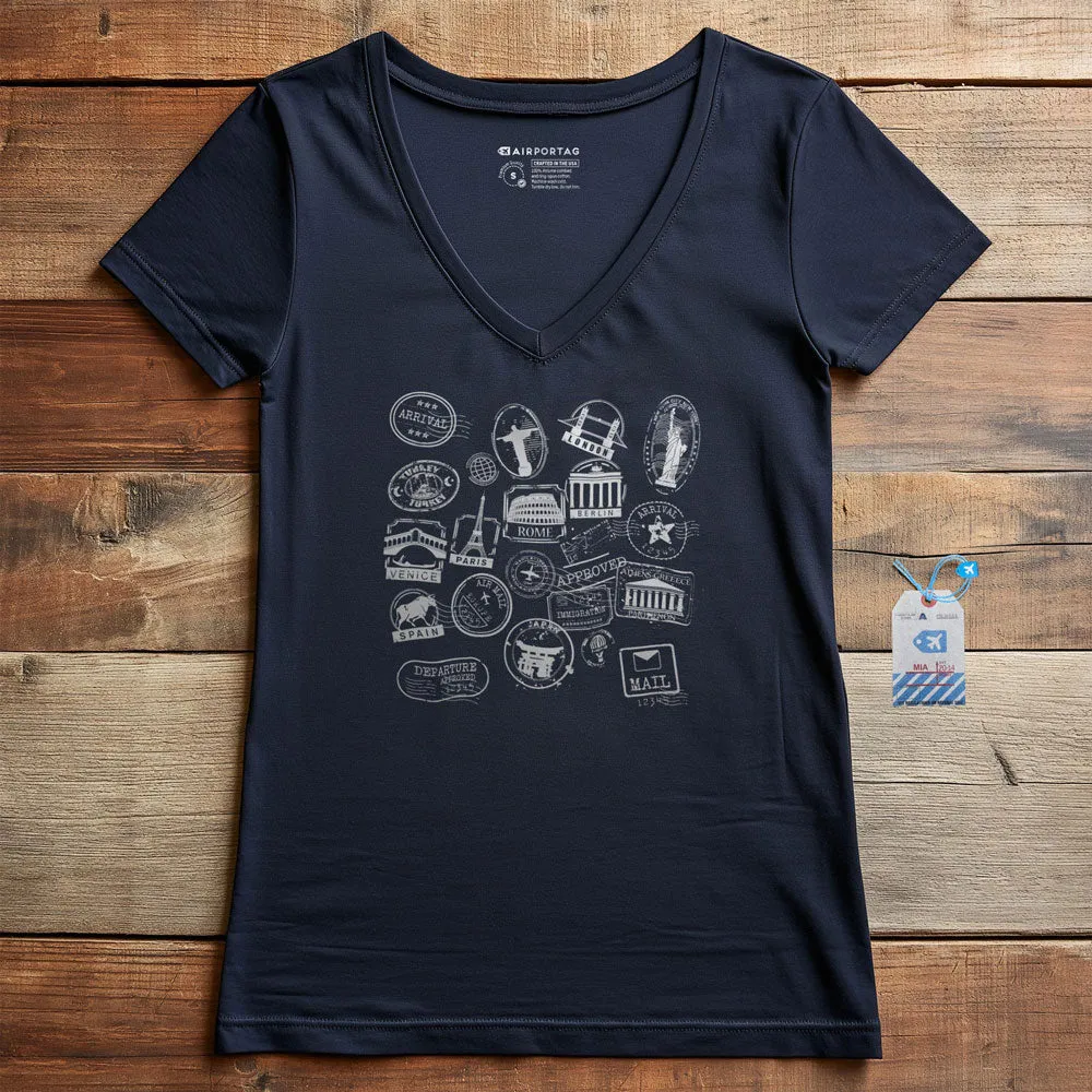 Travel Stamps - Women's V-Neck T-Shirt