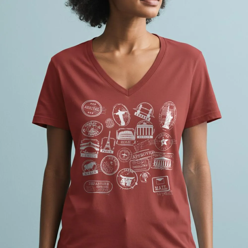 Travel Stamps - Women's V-Neck T-Shirt