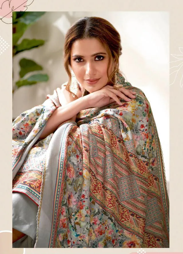 Unstitched Pashmina With Embroidery Grey Winter Suit